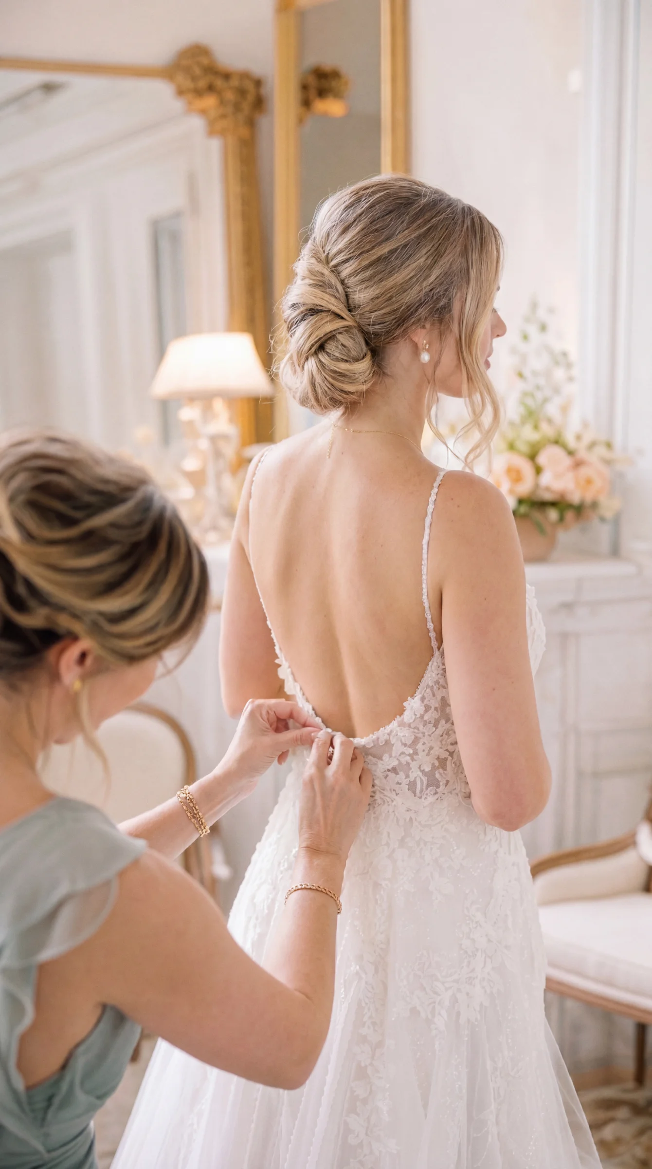 Une mariée en robe de dentelle dos nu se prépare à Bourg-lès-Valence, capturée par un photographe mariage